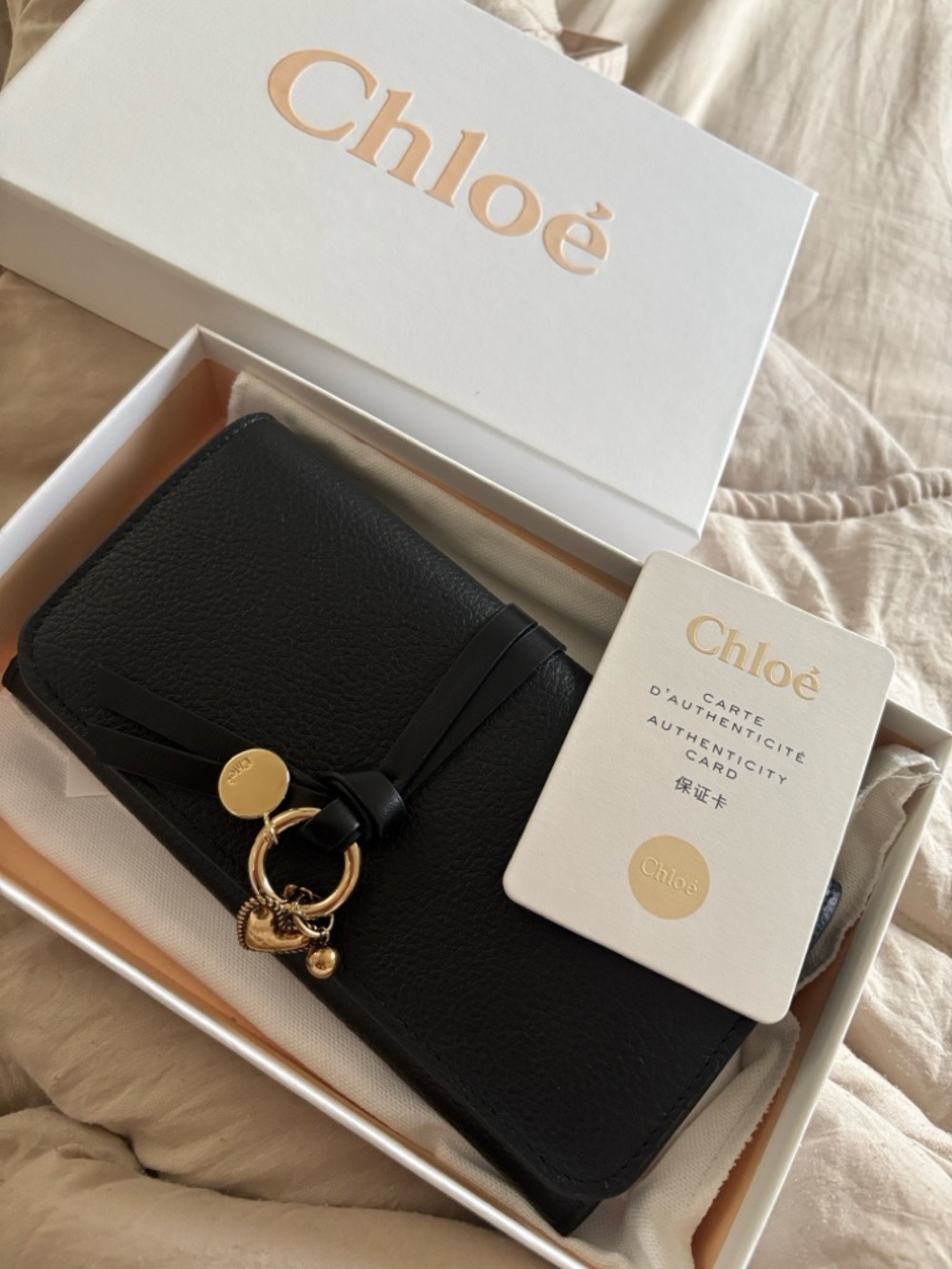 Chloé Black Leather Wallet with Gold Charm